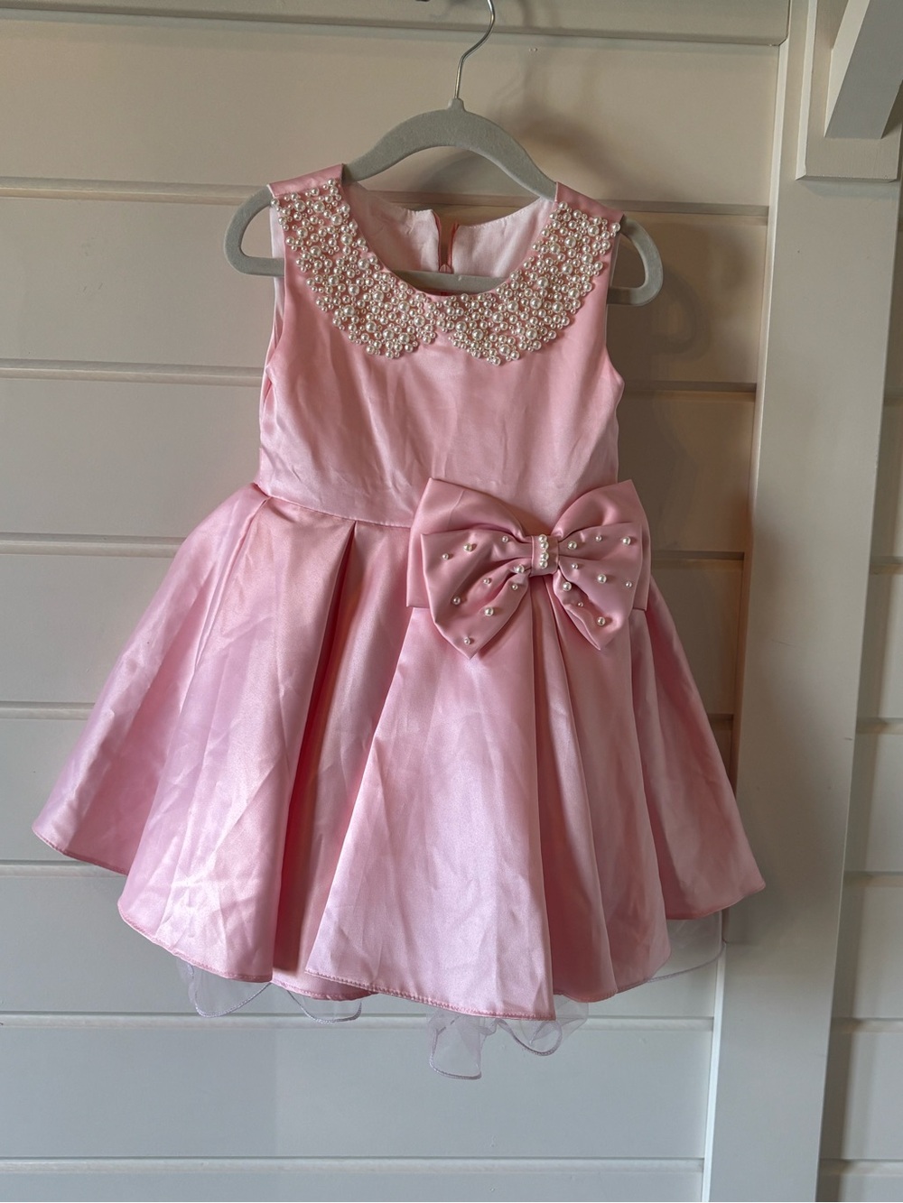 Girls 3T Pink Pearl Party Dress w Zipper Back, Bow, Pearls and TuTu